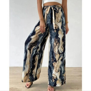 Contemporary Allover Print Belted Wide Leg Pants